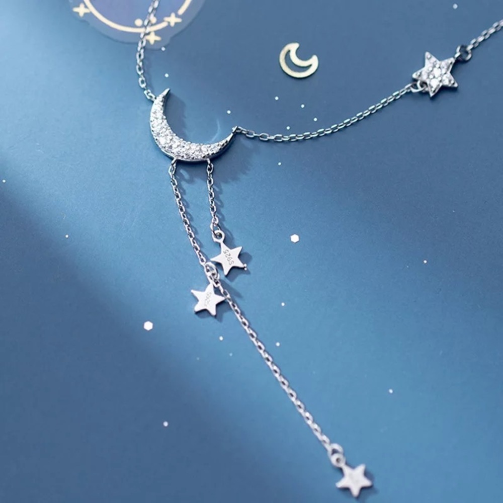 Moon & Stars Silver Choker Necklace